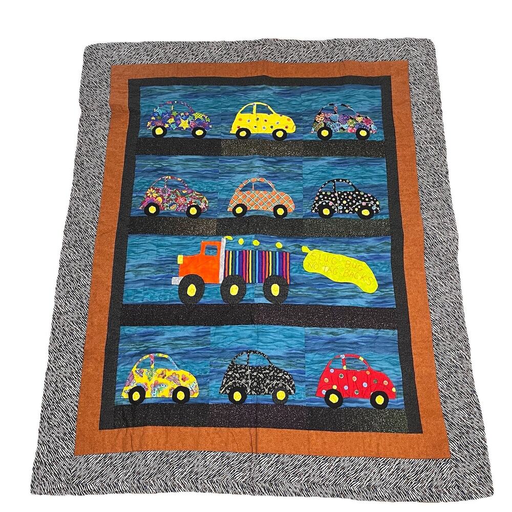 Handmade Baby Crib Blanket Quilt Love Bug Slug Bug Funny Car 43x53 VW Appliqued